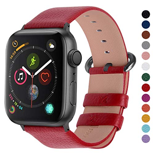 Product Cover Fullmosa Compatible Apple Watch Band 38mm 40mm 42mm 44mm Leather Compatible iWatch Band/Strap Compatible Apple Watch Series 5 4 3 2 1, 38mm 40mm Red + Smoky Grey Buckle