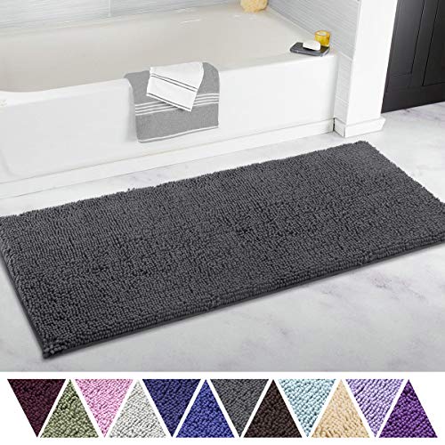Product Cover ITSOFT Non Slip Shaggy Chenille Soft Microfibers Runner Large Bath Mat for Bathroom Rug Water Absorbent Carpet, Machine Washable, 21 x 47 Inches Charcoal Gray