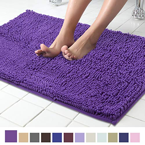 Product Cover ITSOFT Non Slip Shaggy Chenille Soft Microfibers Bath Mat for Bathroom Rug Water Absorbent Carpet, Machine Washable, 21 x 34 Inches Lilac