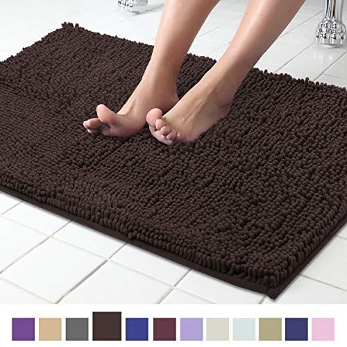 Product Cover ITSOFT Non Slip Shaggy Chenille Soft Microfibers Bath Mat for Bathroom Rug Water Absorbent Carpet, Machine Washable, 21 x 34 Inches Chocolate Brown