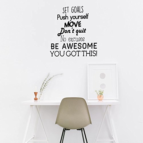 Product Cover Set Goals, Push Yourself, Don't Quit - Inspirational Quotes Wall Art Vinyl Decal - 24