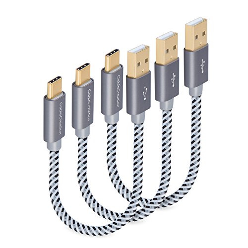 Product Cover CableCreation Short USB-C Cable, [3-Pack] 0.5 ft Braided Type C Fast Charging Cord, Compatible with Galaxy S9/S9+, Note 8, LG V30, Space Gray [56K Ohm Resistance]