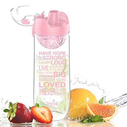 Product Cover Artoid Mode 32oz Inspirational & Motivational Fruit Infusion Sports Water Bottle with Time Markings and Innovative Infuser, One-Click Flip Top and BPA Free