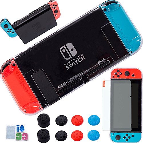Product Cover YOOWA 3 in 1 Nintendo Switch Dockable Case - [Newest Version] Clear Protective Cover Case for Nintendo Switch and Joy-Con Controllers w/8 Thumb Grips Caps and Nintendo Switch Screen Protector - Clear