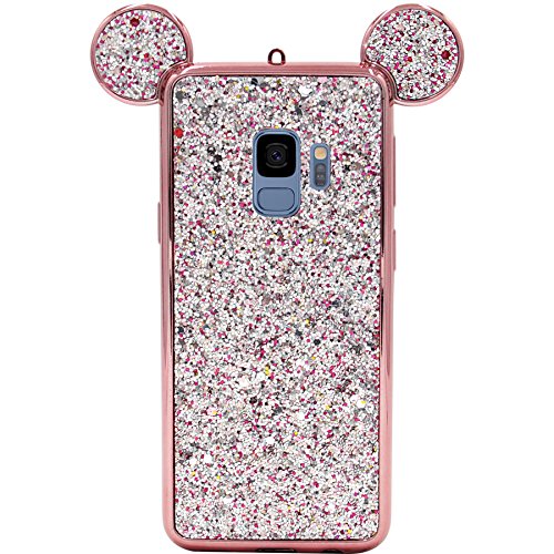 Product Cover Galaxy S9 Case, MC Fashion Cute Bling Bling Sparkle Glitter 3D Mickey Mouse Ears Flexible and Protective TPU Case for Samsung Galaxy S9 (2018 Release) (Rose Gold)