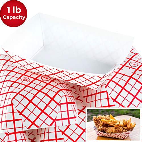 Product Cover Heavy Duty, Grease Resistant 1 Lb Paper Food Trays 100 Pack. Recyclable, Coated Paperboard Basket Ideal for Festival, Carnival and Concession Stand Treats Like Fries, Ice Cream and Chicken Tenders