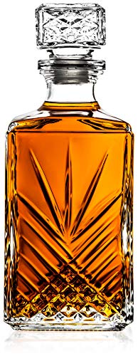 Product Cover James Scott Italian Made Glass Whiskey Decanter - For Liquor, Brandy, Vodka and Scotch | Sophisticated Diamond Design | 33.75oz with Airtight Stopper | Exquisite Gift Box
