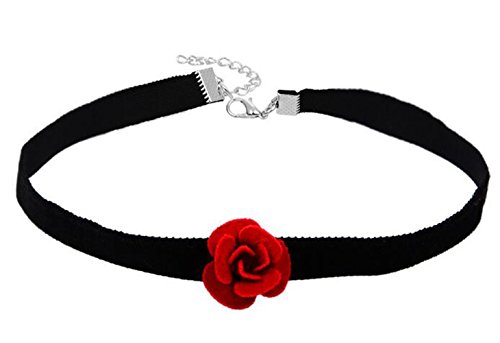 Product Cover 1 Pcs Black Velvet Necklace with Retro Red Rose Pandent Collarbone Chain Clavicle Necklace Collar Ornament Perfect Gifts for Lady Girl