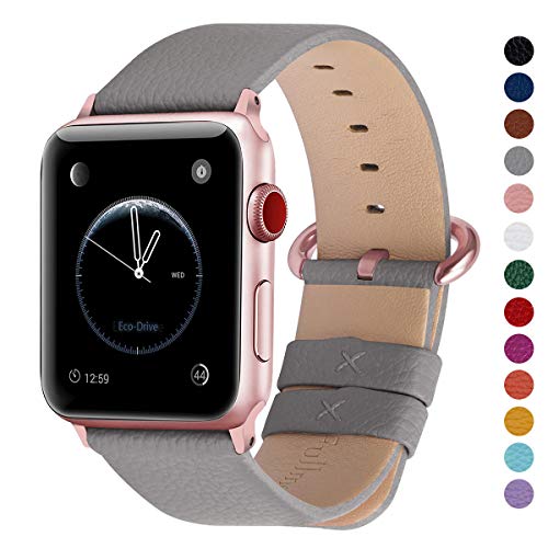 Product Cover Fullmosa Compatible Apple Watch Band 38mm 40mm 42mm 44mm Leather Compatible iWatch Band/Strap Compatible Apple Watch Series 5 4 3 2 1, 38mm 40mm Grey + Rose Gold Buckle
