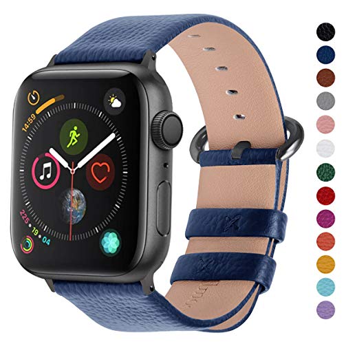 Product Cover Fullmosa Compatible Apple Watch Band 42mm 44mm 40mm 38mm Leather Compatible iWatch Band/Strap Compatible Apple Watch Series 5 4 3 2 1, 42mm 44mm Dark Blue + Smoky Grey Buckle