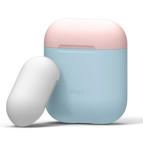 Product Cover elago Duo AirPods Case Cover Compatible with Apple Airpods Case 2&1, Protective Silicone AirPods Cover with 1Body + 2Caps (Patel Blue + Pink, White)