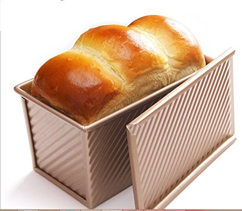 Product Cover Pullman Loaf Pan w Cover Bread Toast Mold corrugated loaf Pan Non Stick Gold Aluminium Alloy (8.35X4.8X4.5INCH)
