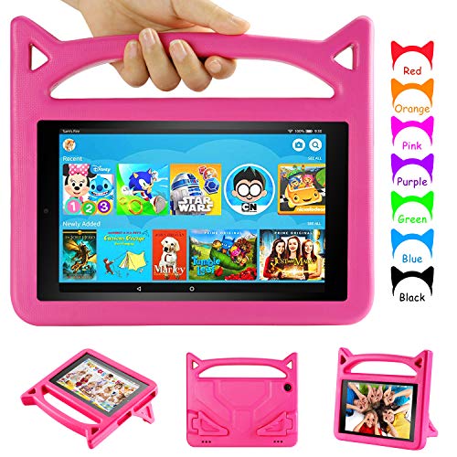Product Cover F i r e HD 8 Tablet Case for Kids, F i r e HD 8 Case - Auorld Light Weight Shock Proof Handle Friendly Stand Kid-Proof Case for All F i r e 8 inch Display Tablet (2018&2017&2016 Release) (Pink)