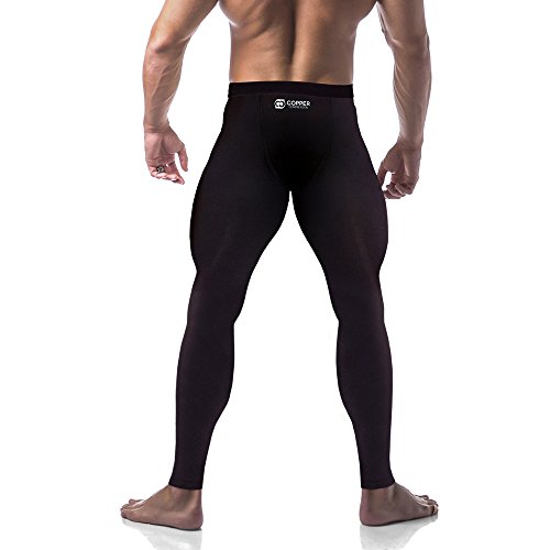 Product Cover Copper Compression Mens Leggings Pants Tights. Guaranteed Highest Copper Content. Best Copper Infused Active Fit Athletic Activewear Athleisure Form Fitting Black Pants.