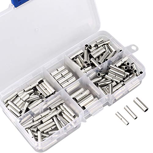 Product Cover 220pcs Non-Insulated Butt Connectors, 22-18, 16-14, 12-10 AWG Gauge Uninsulated Electrical Wire Ferrule Cable Crimp Terminal Kit with Storage Case for DIY by MILAPEAK
