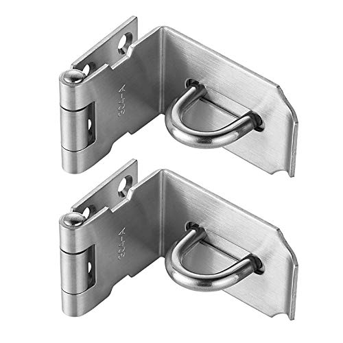Product Cover JQK Door Hasp Latch 90 Degree, Stainless Steel Safety Angle Locking Latch for Push/Sliding/Barn Door, 1.5mm Thickness Satin Nickel 2 Pack, 4 Inch