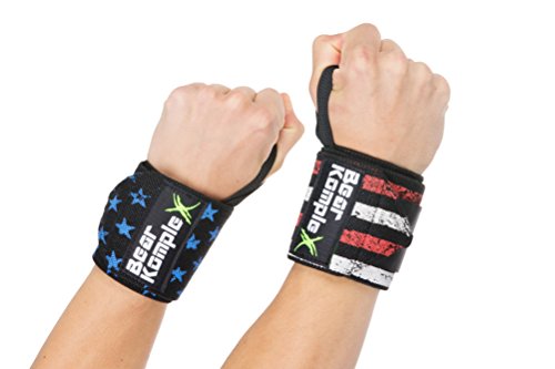 Product Cover Bear KompleX Wrist Support Band Wraps for Weightlifting, Stabilizer Grip for Right and Left Hand with Thumb Hooks, Workout Aid for Crossfit and Power Lifting, 18 Inch Pair, for Both Men and Women