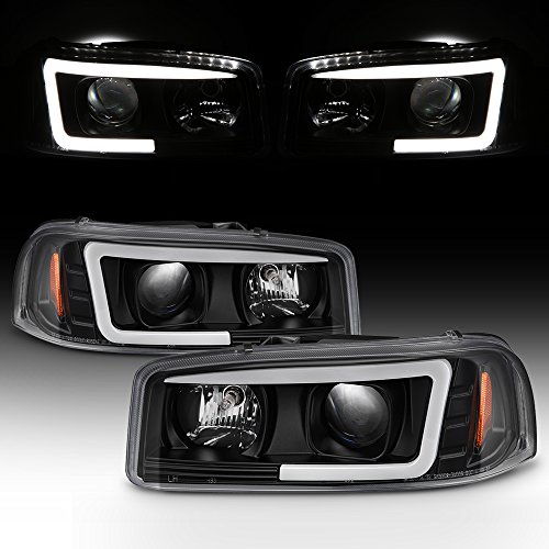 Product Cover For 99-06 GMC Sierra 1500 2500HD 3500 C3 Yukon XL Black LED Tube Projector Headlights Driver+Passenger Side Pair