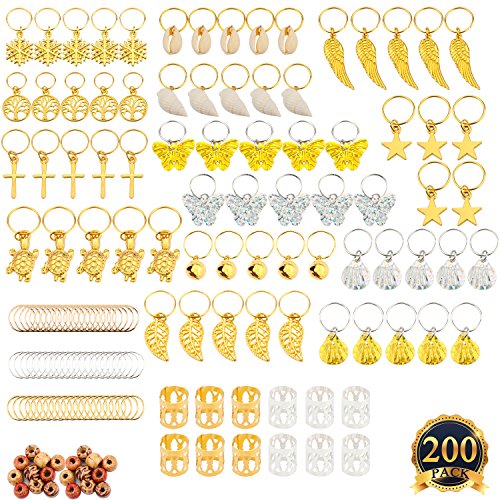 Product Cover SUBANG 200 Count Coil Dreadlocks Including 110 Aluminum Dreadlocks Beads Metal Cuffs 70 Pieces Decoration Braiding Hair Clip Hair Jewelry Assorted Pattern,20 Wooden Beads,(20 designs)
