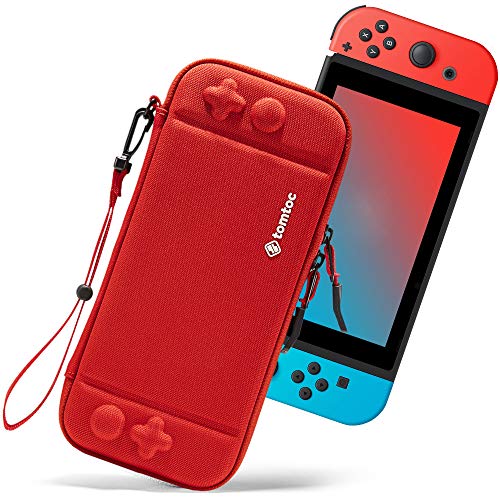 Product Cover Ultra Slim Carrying Case Fit for Nintendo Switch, tomtoc Original Patent Portable Hard Shell Travel Case Pouch Protective Cover, 10 Game Cartridges, Military Level Protection, Red