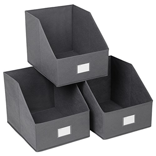 Product Cover SONGMICS 3 Pack Open Storage Bins Foldable Trapezoid Storage Cubes Non-Woven Cloth Organizers with Label Holders for T-Shirts Sweaters etc, Grey UROB03GE