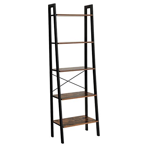 Product Cover VASAGLE Industrial Ladder Shelf, 5-Tier Bookshelf, Bookcase and Storage Rack, Wood Look Accent Furniture with Metal Frame, for Home Office, Rustic Brown ULLS45X