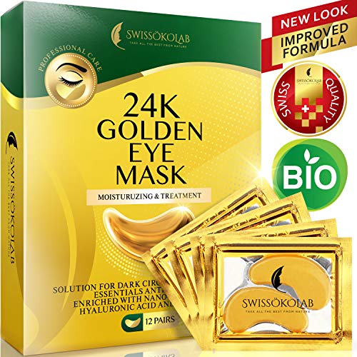 Product Cover Under Eye Mask Gold Eye Mask Anti-Aging Hyaluronic Acid 24k Gold Eye Patches Under Eye Pads for Moisturizing & Reducing Dark Circles Puffiness Wrinkles