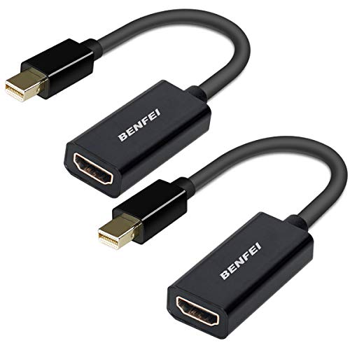 Product Cover Mini DisplayPort to HDMI Adapter 2 Pack, Benfei Mini DP(Thunderbolt) to HDMI Converter Gold-Plated Cord Compatible for MacBook Pro, MacBook Air, Mac Mini, Microsoft Surface Pro 3/4, etc