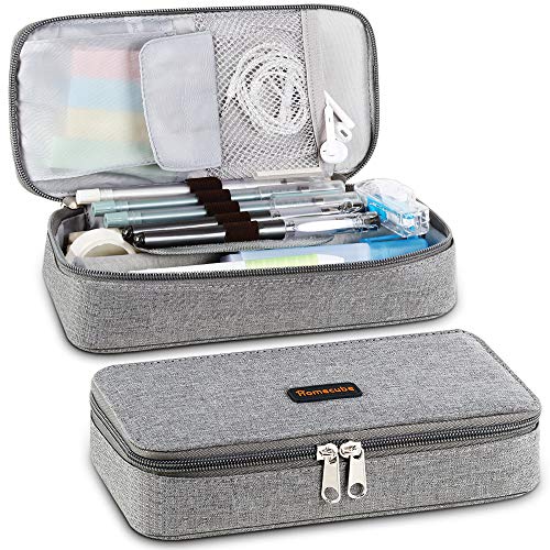 Product Cover Homecube Pencil Case Big Capacity Storage Oxford Cloth Bag Holder Desk Pen Pencil Marker Stationery Organizer Pencil Pouch with Zipper for School & Office - 8.74x4.3x2.17 inches - Gray