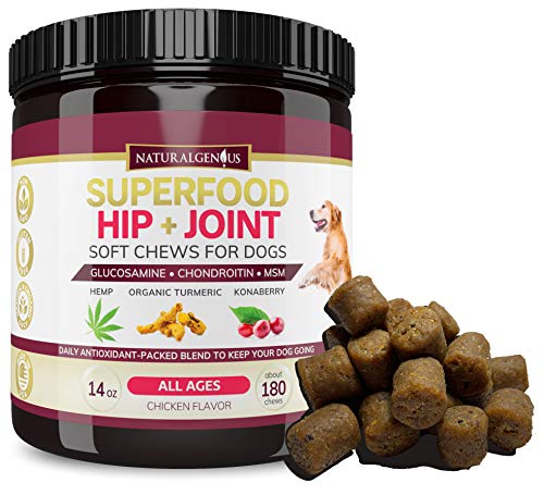 Product Cover Natural Genius Hemp Hip & Joint Supplement for Dogs | 180 Soft Chews Treats - Glucosamine, Chondroitin, MSM, Turmeric, Hemp & Konaberry | Arthritis Support & Pain Relief for Senior Dogs - All Breeds