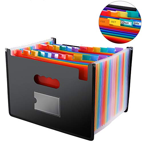 Product Cover File Folder Organizer/24 Pockets Hot Pressing Forming Document Organizer with Cloth Edge Wrap and File Guides, Multi-Color Accordion A4 Size with Expanding Wallet Stand for Business/Office/Study/Home