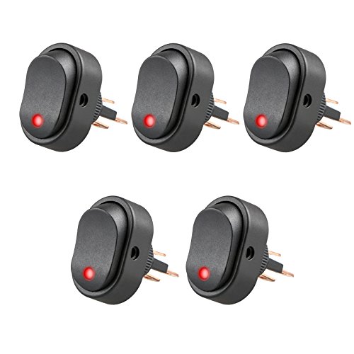 Product Cover Veanic 5pcs 12V 30 Amp Red LED Rocker On-Off Control Rocker Switch Waterproof Toggle Plug for Car Truck RV Motorcycle Boat Marine Control (Toggle Switch A)