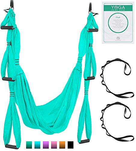 Product Cover UpCircleSeven Aerial Yoga Swing Set - Yoga Hammock/Sling Kit + Extension Straps & eBook - Antigravity Ceiling Hanging Yoga Sling - Inversion Swing for Beginners & Kids