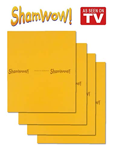 Product Cover ShamWow The Original Super Absorbent Multi-Purpose Cleaning Shammy (Chamois) Towel Cloth, Machine Washable, Will Not Scratch, Orange (4 Pack)