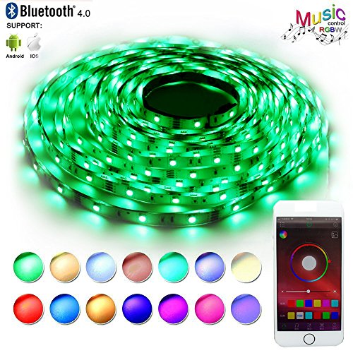 Product Cover LED Strip Lights Sync to Music,RaThun Bluetooth Smartphone APP Controlled 32.8ft RGB 300 LEDs 5050 Flexible Color Changing Light Full Kit Working with Android and iOS System-UL Listed