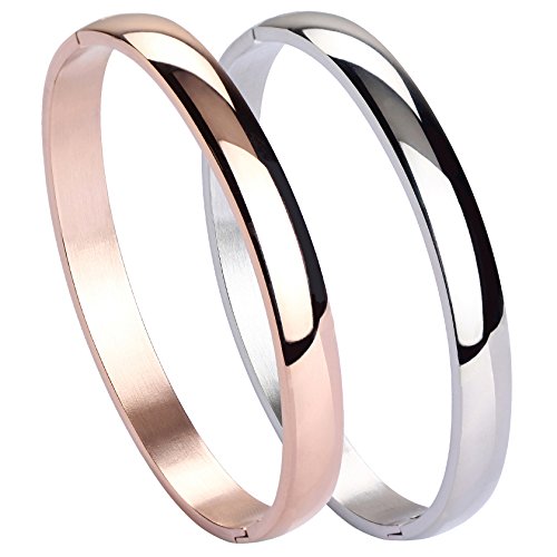Product Cover MILAKOO Womens 8MM Stainless Steel Brecelet Plain Polished Finish Cuff Bangle 7