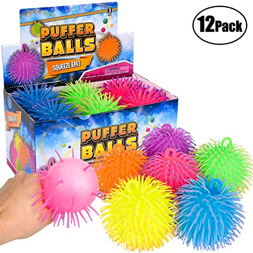Product Cover Puffer Balls (Pack of 12) - Stress Relief Balls Bulk, Neon Sensory, Stress Relief & Therapy Ball Toy for Kids for Goodie Bags, Stocking Stuffers and Party Favors by Bedwina