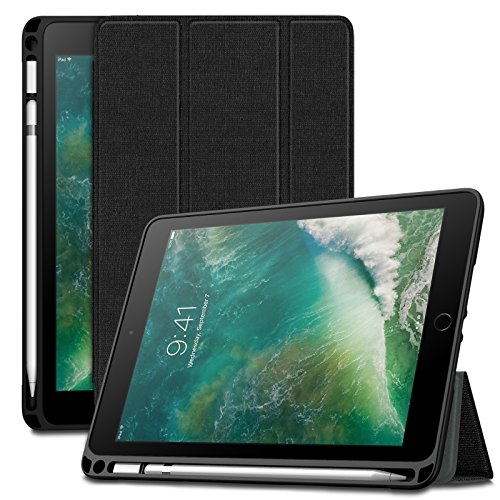 Product Cover Infiland iPad 9.7 2018 Case, Tri-Fold Smart Cover with Apple Pencil Holder Compatible with Apple iPad 6th Gen 9.7 Inch 2018 Released (Auto Wake/Sleep), Black