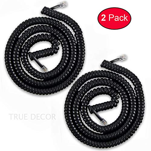 Product Cover Telephone Cord Handset Cord Telephone Handset Coiled Cord Cable Telephone Spiral Cable 25 ft Uncoiled Black (Pack of 2)