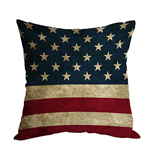 Product Cover Moslion American Flag Pillow,Home Decorative Throw Pillow Cover Vintage USA Flag Burlap Cotton Linen Cushion for Couch/Sofa/Bedroom/Livingroom/Kitchen/Car 18 x 18 inch Square Pillow case