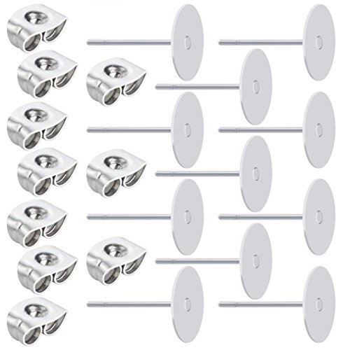 Product Cover baotongle Stainless Steel Earrings Posts Flat Pad (2 Size) with 100 Pairs Earring Backs for Earring Making Findings, Total 200 Pieces