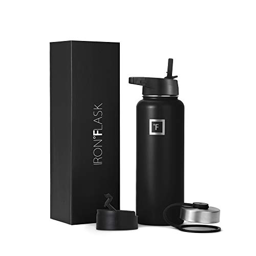 Product Cover Iron Flask Sports Water Bottle - 14oz, 18oz, 22oz, 32oz, 40oz, or 64oz, 3 Lids (Straw Lid), Vacuum Insulated Stainless Steel, Hot Cold, Modern Double Walled, Simple Thermo Mug, Hydro Metal Canteen