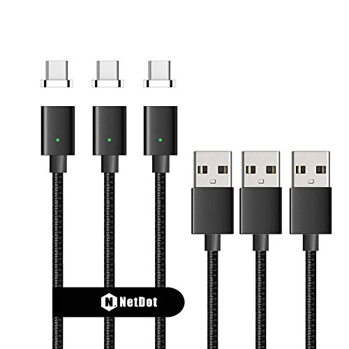 Product Cover Netdot Gen7 Nylon Braided USB-C Magnetic Fast Charging Cable Compatible with Type-C Smartphone(3.3ft /3 Pack Black)