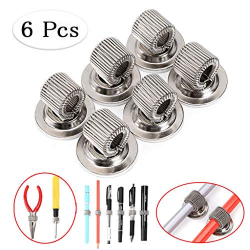 Product Cover BTSKY 6PCS Stainless Steel Pen Holder Clips- Self Adhesive Pen Pencil Holder Pen Clip Holder with Adjustable Spring Loop Fit Any Size Pens Markers Use in Home Office Whiteboard Kitch Car