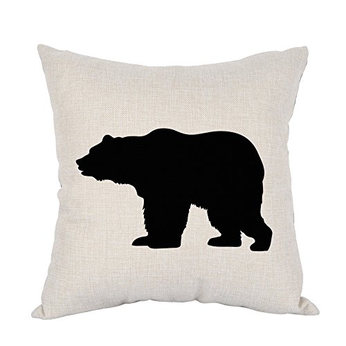 Product Cover Moslion Bear Pillow,Home Decor Throw Pillow Cover Black Bear Cotton Linen Cushion for Couch/Sofa/Bedroom/Livingroom/Kitchen/Car 18 x 18 inch Square Pillow case