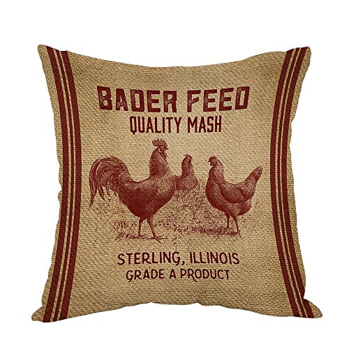 Product Cover Moslion Vintage Like Chicken Feed Sack Burlap Pillow,Home Decor Throw Pillow Cover Cotton Linen Cushion for Couch/Sofa/Bedroom/Livingroom/Kitchen/Car 18 x 18 inch Square Pillow case