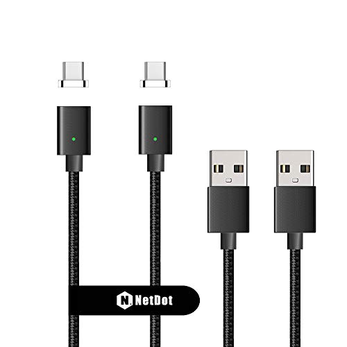 Product Cover Netdot Gen7 Nylon Braided USB-C Magnetic Fast Charging Cable Compatible with Type-C Smartphone(3.3ft /2 Pack Black)