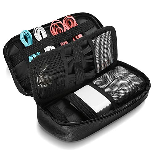 Product Cover ProCase Travel Electronics Cable Organizer Bag, Double Layer Thicken Portable Gadget Accessories Multifunction Carrying Case Pouch for Cords USB SD Memory Cards Earphones Power Bank Hard Drive â'¬â€