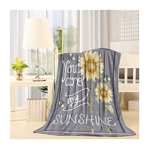 Product Cover Advancey Flannel Fleece Blanket Lightweight Cozy Bed Sofa Blankets Super Soft Fabric You are My Sunshine, Sunflower Bee 49x59 inch