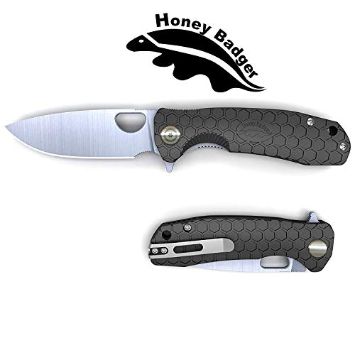 Product Cover Honey Badger Flipper Knife Pocket Knife Liner Lock Folding Knife Tactical Hunting Fishing Camping Fruit Knife FRN Handle Deep Pocket Carry Clip (Black, Medium 2.96oz - 4.1